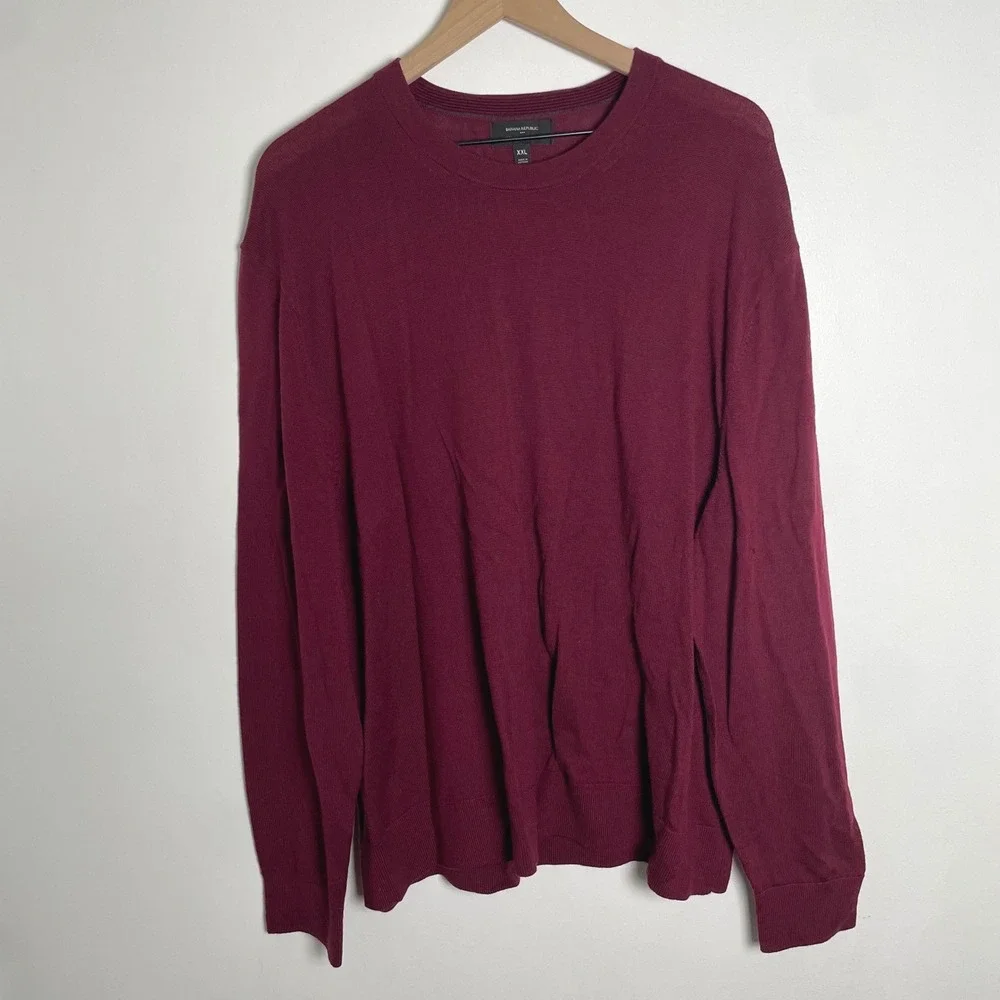 Banana Republic Sweater Men XXL Burgundy 100% Merino Wool Lightweight Classic